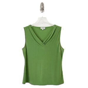 Tahari ASL Women’s Lime Chartreuse Green Sleeveless V-Neck Blouse Top Size L